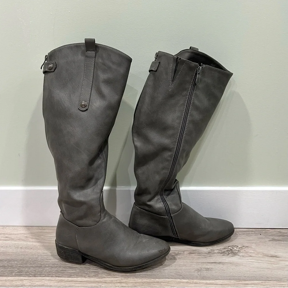 Dream Pairs Tall Riding Gray Faux Leather Fur Lined Boots Full Zip Up Size 8